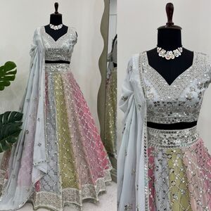 Elegant Multicolor Embellished Lehenga Indian Wedding Dresss Indian Occasions
